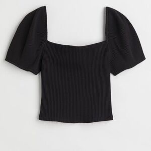 H&M black ribbed puff sleeve crop top